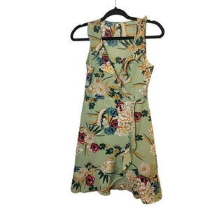 Amazon Sea Green Floral Ruffled Wrap Sun Dress Size S